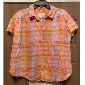 NWT American Eagle oversized plaid short sleeve button down top size XS